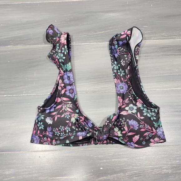Aeropostale Live Love Dream Bikini Swim‎ Top Black Floral Small - Picture 1 of 8